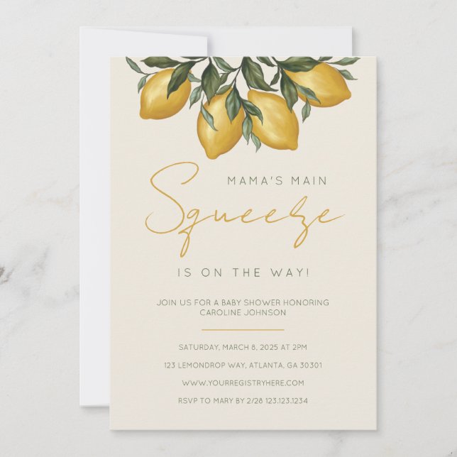 Mama's Main Squeeze Lemon Baby Shower Invitation (Front)
