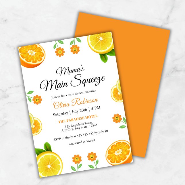 Mama's Main Squeeze Orange Citrus Baby Shower  Invitation (Mama's Main Squeeze Orange Citrus Baby Shower Invitation )
