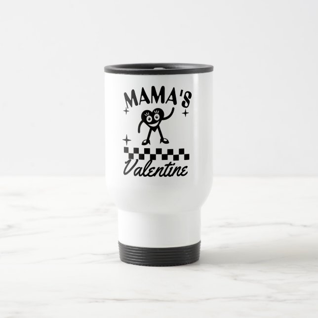 Mama's Valentine Retro Heart T-Shirt, Cute  Travel Mug (Center)