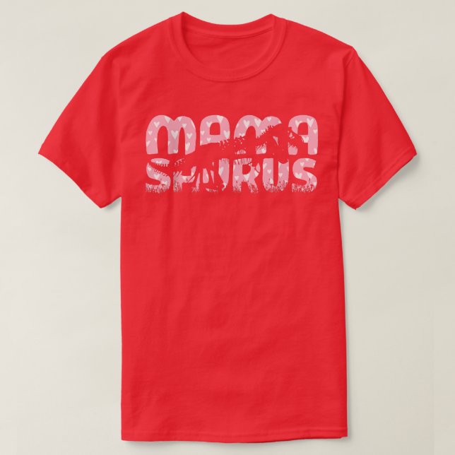 Mamasaurus Dinosaur Skeleton Pink Heart Mama Sauru T-Shirt (Design Front)