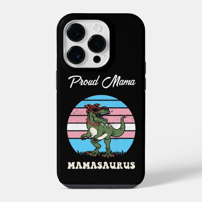 Mamasaurus Funny Dinosaur on Trans Flag Sunset iPhone Case (Back)