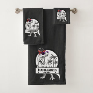 Mamasaurus Mum T rex Dino Funny Custom Name Bath Towel Set