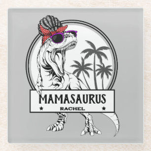 Mamasaurus Mum T rex Dino Funny Custom Name Glass Coaster
