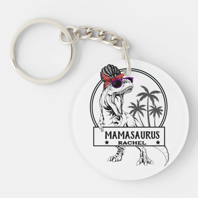 Mamasaurus Mum T rex Dino Funny Custom Name Key Ring (Front)