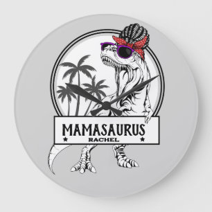 Mamasaurus Mum T rex Dino Funny Custom Name Large Clock