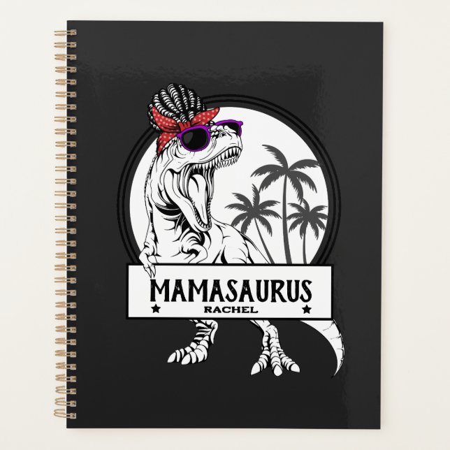 Mamasaurus Mum T rex Dino Funny Custom Name Planner (Front)