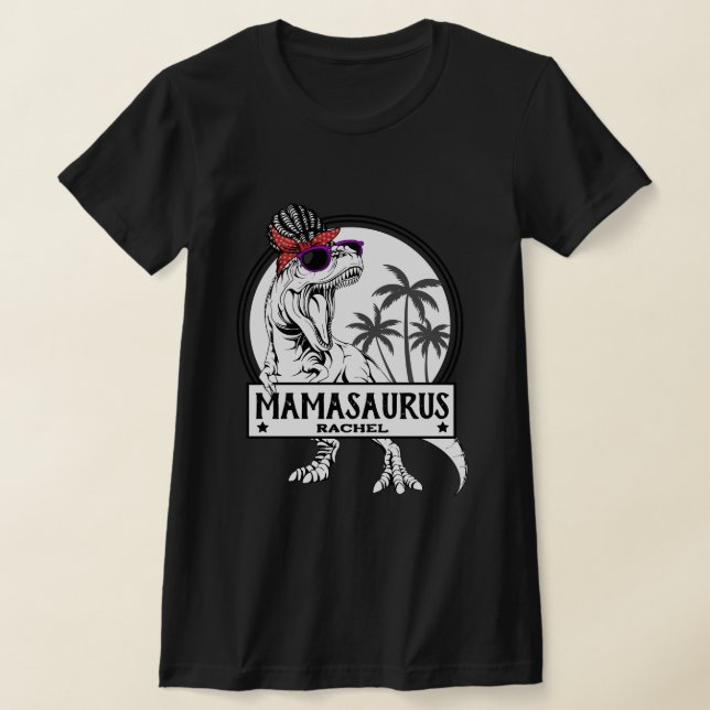 Mamasaurus Mum T rex Dino Funny Custom Name T-Shirt (Laydown)