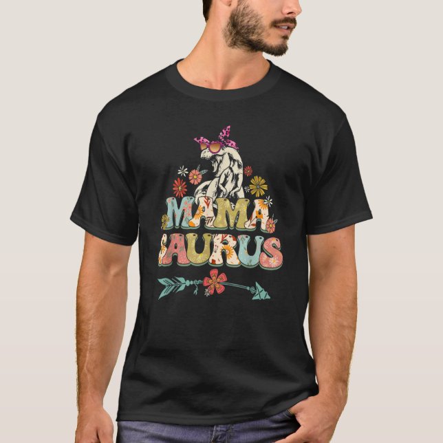 Mamasaurus Rex Mum Dinosaur Leopard Flower Rex Mam T-Shirt (Front)