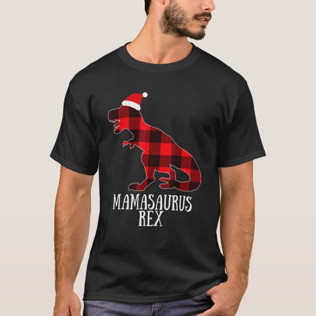 Mamasaurus Rex Red Plaid Trex Christmas Pajama Fam T-Shirt (Front)