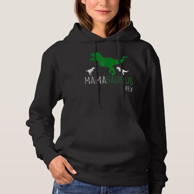 Mamasaurus Rex With 2 Kids Cute Mum Dinosaur   Din Hoodie (Front)