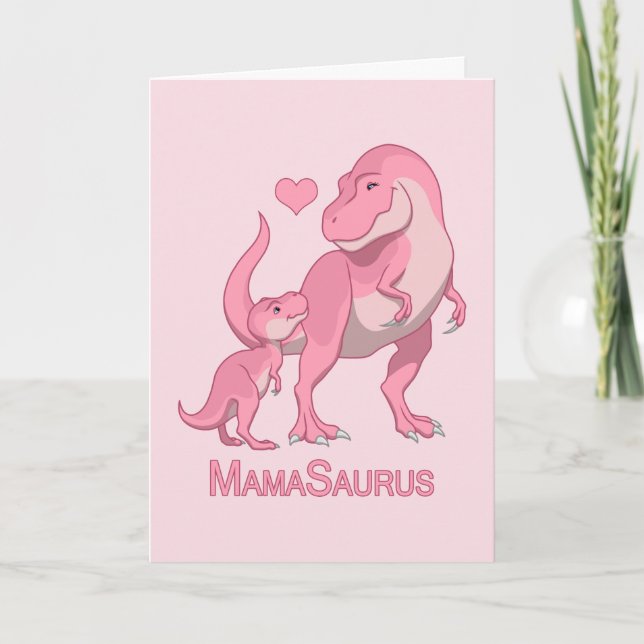 MamaSaurus T-Rex and Baby Girl Dinosaurs Announcement (Front)