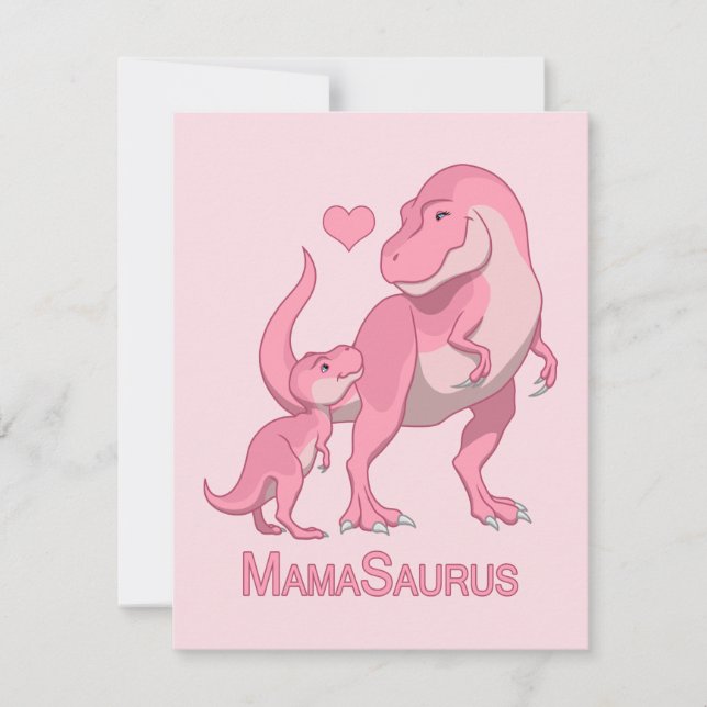 MamaSaurus T-Rex and Baby Girl Dinosaurs Announcement (Front)