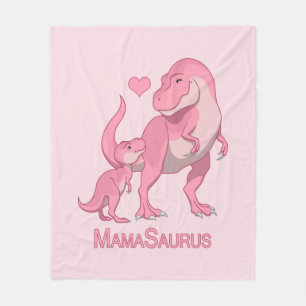 MamaSaurus T-Rex and Baby Girl Dinosaurs Fleece Blanket