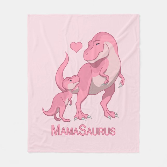 MamaSaurus T-Rex and Baby Girl Dinosaurs Fleece Blanket (Front)