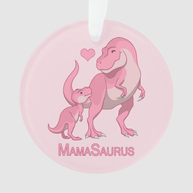 MamaSaurus T-Rex and Baby Girl Dinosaurs Ornament (Front)
