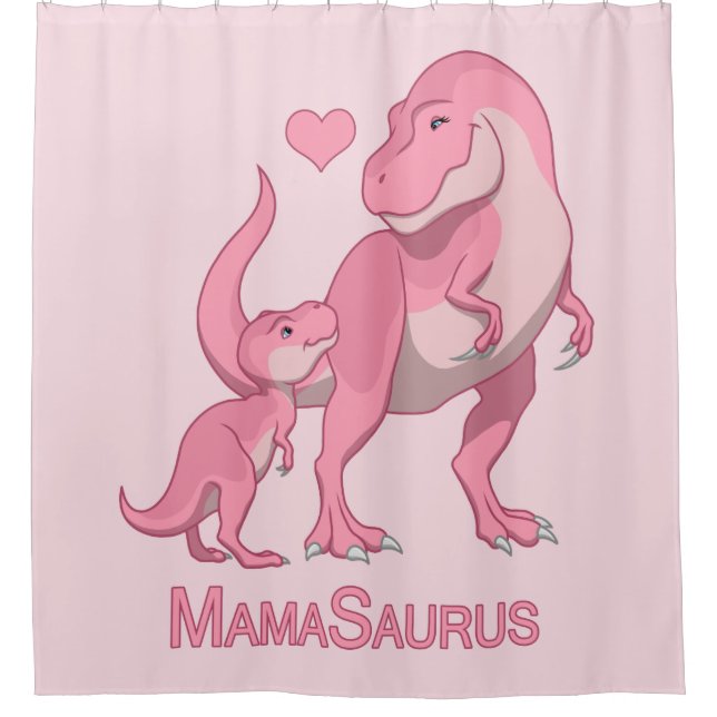 MamaSaurus T-Rex and Baby Girl Dinosaurs Shower Curtain (Front)