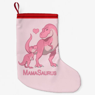MamaSaurus T-Rex and Baby Girl Dinosaurs Small Christmas Stocking