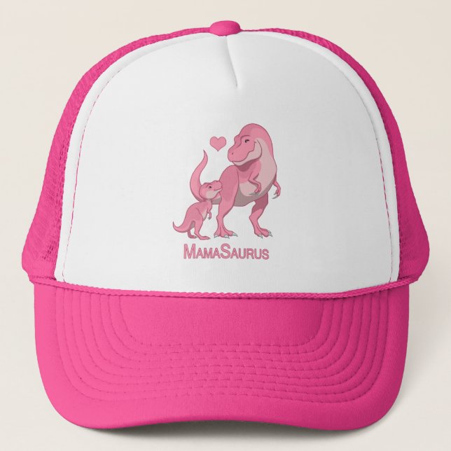 MamaSaurus T-Rex and Baby Girl Dinosaurs Trucker Hat (Front)