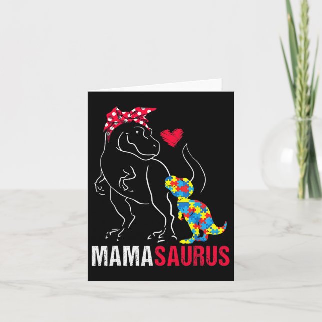 Mamasaurus T Rex Dinosaur Mama Saurus Autism Aware Card (Front)