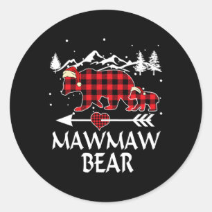 Mamaw Bear Family Christmas 2024 Red Buffalo Plaid Classic Round Sticker