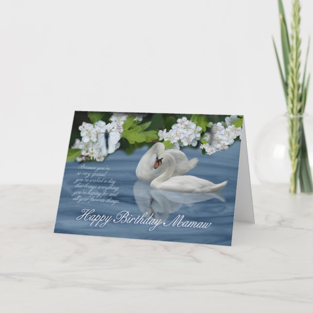 Mamaw Birthday Card - Swans And Butterfly (Front)