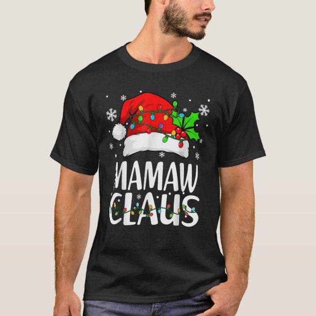 Mamaw Claus Christmas Lights Pajama Family Matchin T-Shirt (Front)