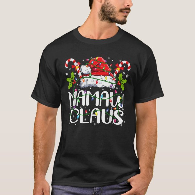 Mamaw Claus Christmas Lights Pajama Family Matchin T-Shirt (Front)
