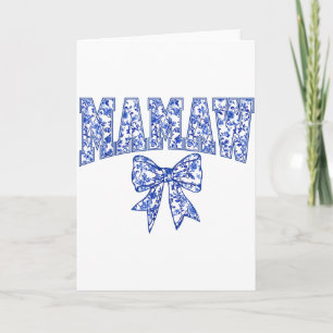 Mamaw Coquette Toile Blue Bow Floral Mothers Day F Card
