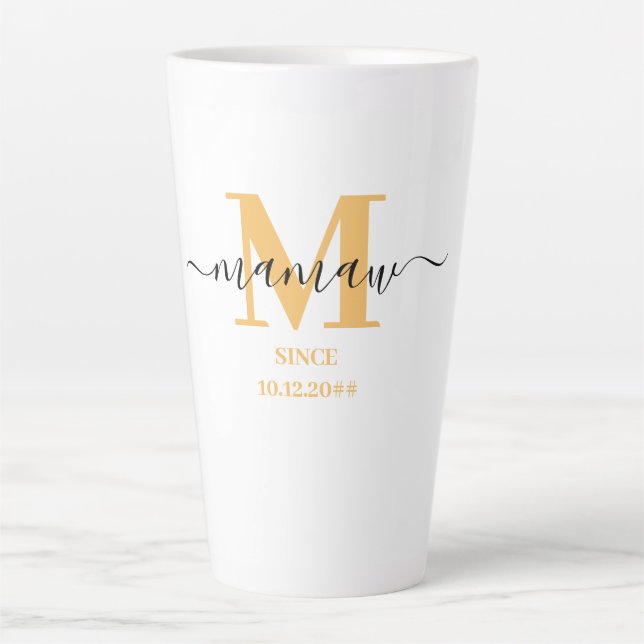 Mamaw Elegant Script Monogram Sunny Yellow  Latte Mug (Front)