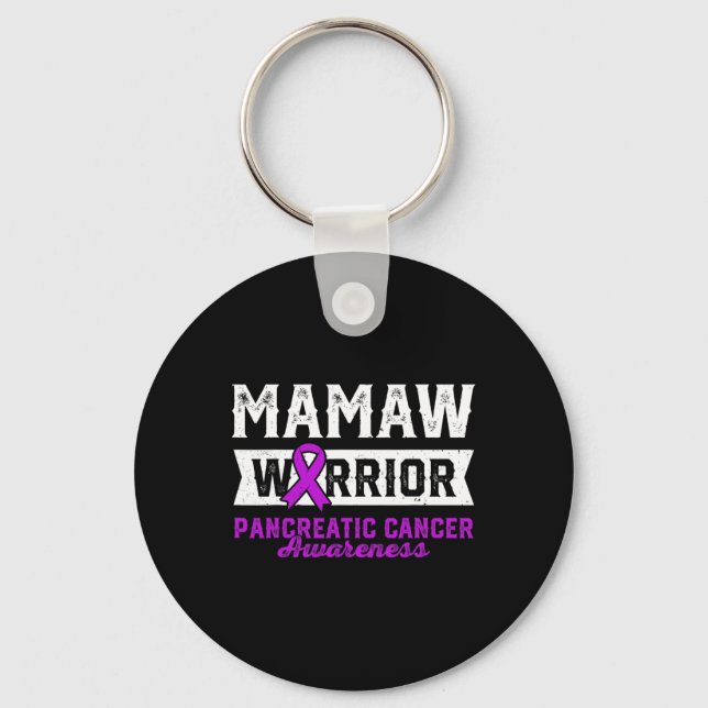 Mamaw of a Warrior Pancreatic Purple Ribbon Suppor Key Ring (Front)