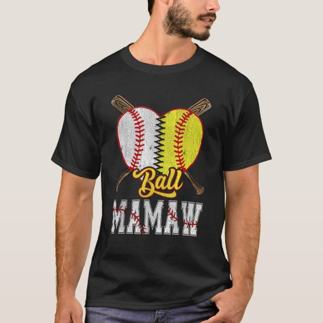 Mamaw Of Both Ball Mamaw Baseball Softball Pride  T-Shirt (Front)
