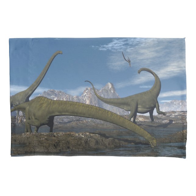 Mamenchisaurus dinosaurs herd - 3D render Pillowcase (Front)