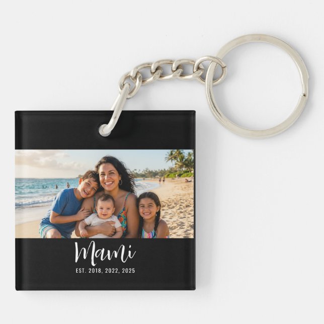 Mami Established Modern Script Photo Key Ring (Back)