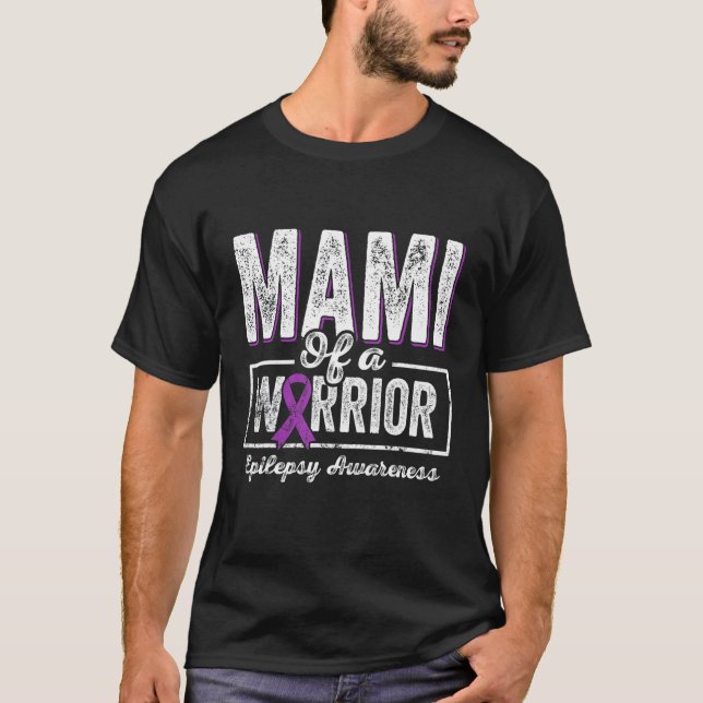 Mami of a Warrior Epilepsy Mami Purple Ribbon Supp T-Shirt (Front)