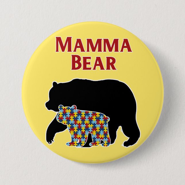 Mamma Bear, Autism Mum Pride 7.5 Cm Round Badge (Front)
