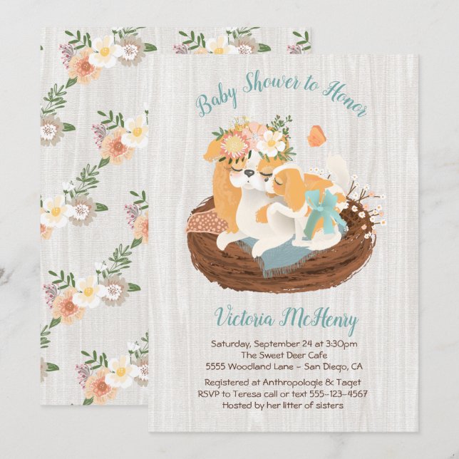 Mamma dog & baby puppy baby shower invitations (Front/Back)