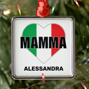 Mamma Italian Flag Heart Personalised Mum Gift Metal Tree Decoration