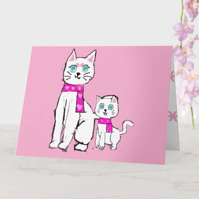 Mamma kitty and Lily Mother's Day Card (Orchid)