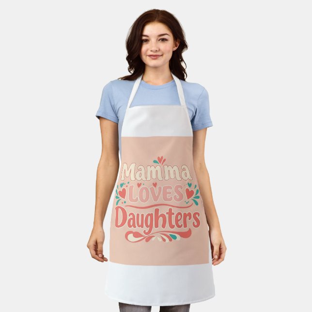 Mamma Loves Daughters - Pastel Typography Design Apron (Worn)