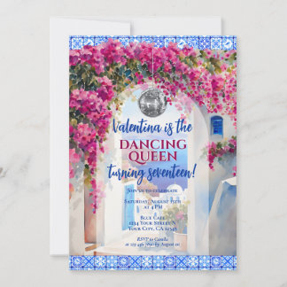 Mamma Mia Dancing Queen Disco Floral Birthday Invitation