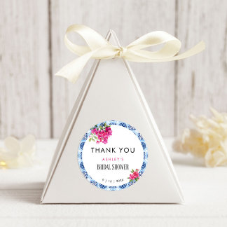 Mamma Mia Floral Blue Tiles Arch Bridal Shower Classic Round Sticker