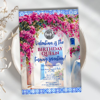 Mamma Mia Greek Island Disco Birthday Queen Party Invitation