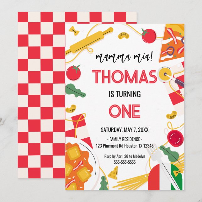 mamma mia! Italian Birthday Party Invitation (Front/Back)