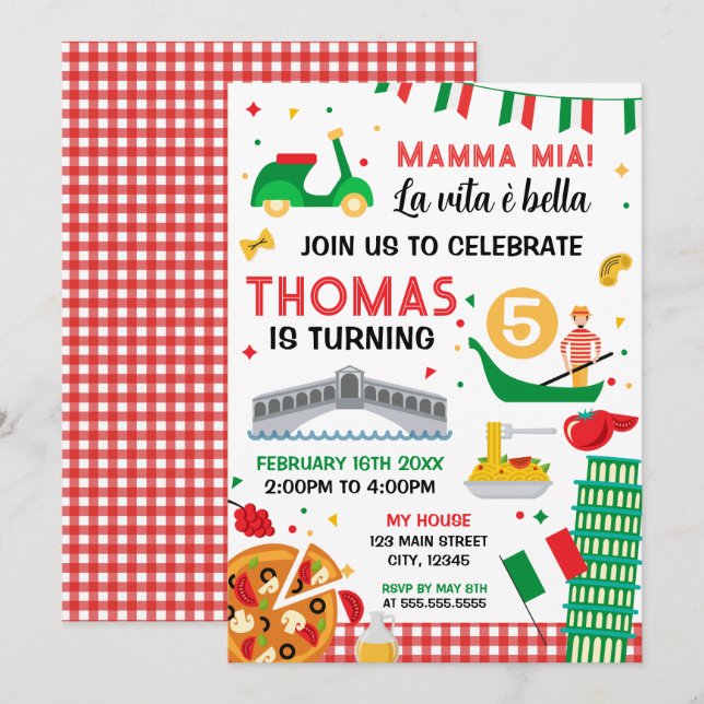 Mamma mia! Italian Birthday Party Invitation (Front/Back)