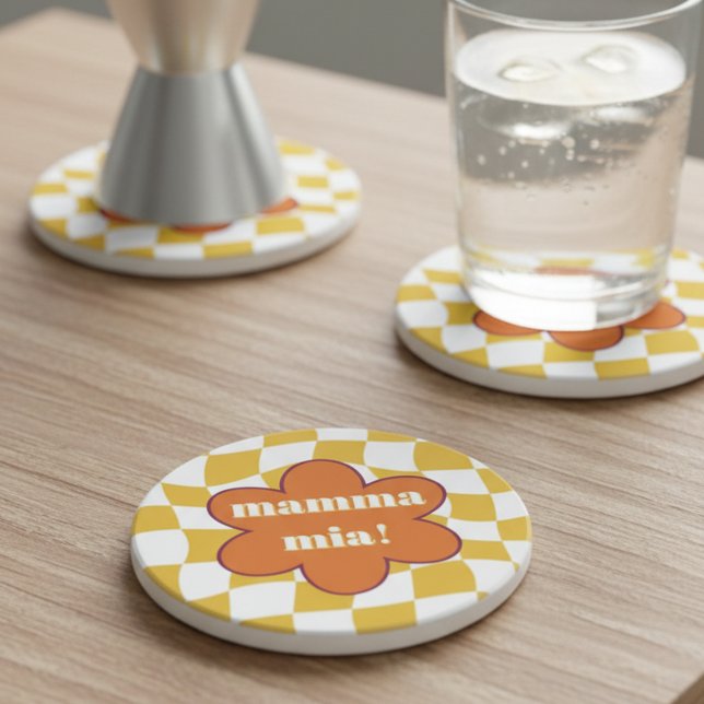 Mamma Mia Retro Groovy Dopamine Kitchen Decor Coaster (70s aesthetic mamma mia coaster by Darling & May)
