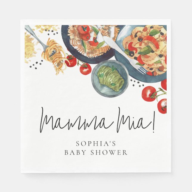 Mamma Mia! Watercolor Italian Food Baby Shower Napkin (Front)