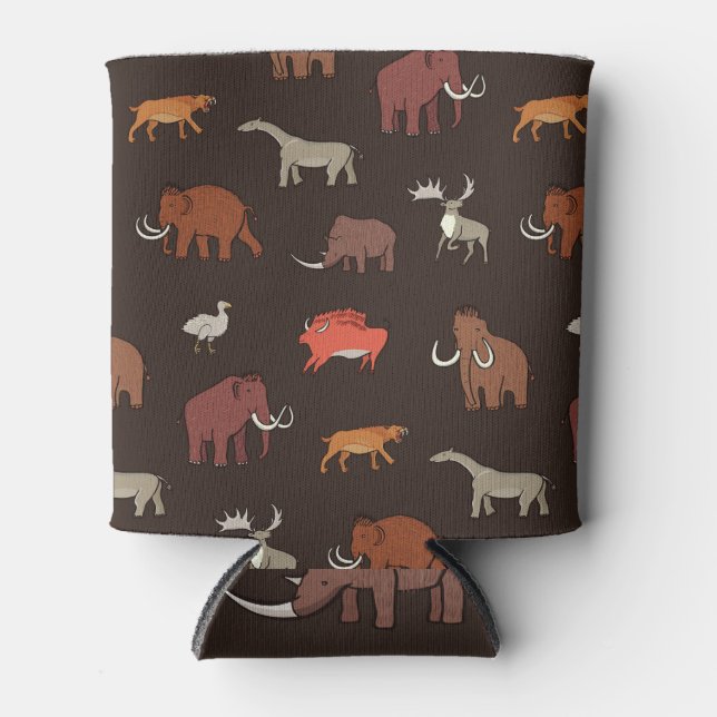 Mammoth Era: Prehistoric Themed Pattern. Can Cooler (Front)