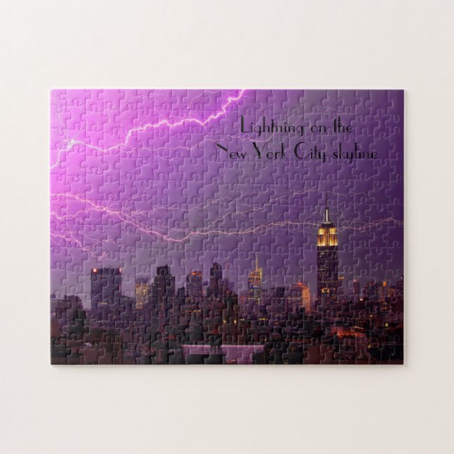 Mammoth Lightning Strike Over Midtown NYC Skyline Jigsaw Puzzle (Horizontal)