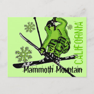 Mammoth Mountain California green skier postcard