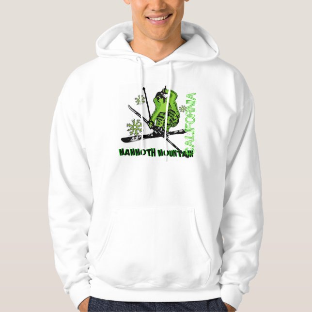 Mammoth Mountain California neon green ski hoodie (Front)